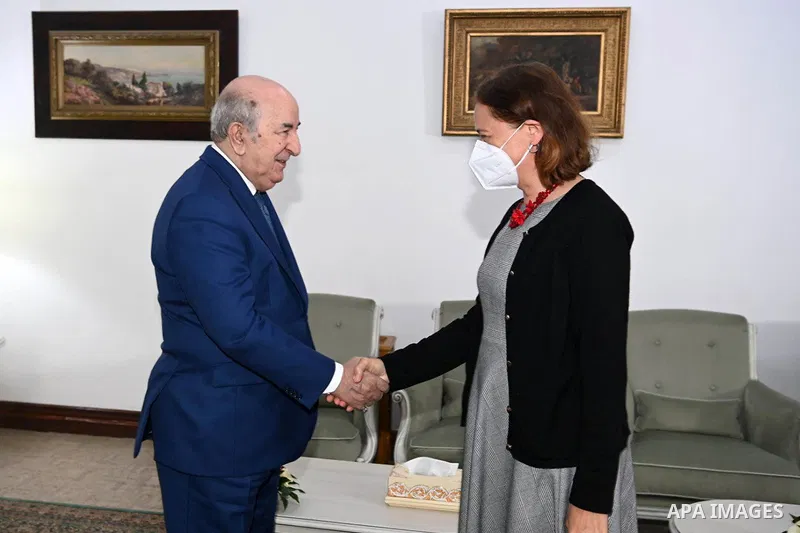 Algerian President Abdelmadjid Tebboune receives the Ambassador of the Czech Republic Lenka Pokorna, on April 10, 2023. Photo by Algerian Presidency Office