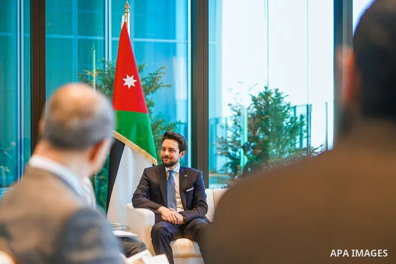 Jordan's Crown Prince Al Hussein meets with Founder and President of Euglena Mitsuru Izumo, whose company specialises in biotechnology and environment-related solutions in Tokyo on April 11, 2023. Photo by Royal Hashemit...