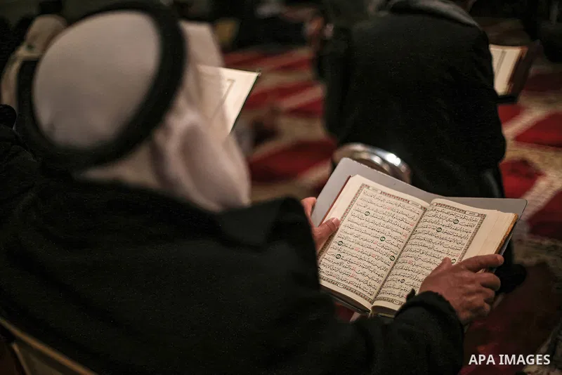 April 11, 2023, Jerusalem, Israel: A Muslim reads the Qur'an in Al-Aqsa Mosque, during the last ten days of the holy month of Ramadan, in which Muslims celebrate Laylat al-Qadr, the night of which cannot be determined wi...