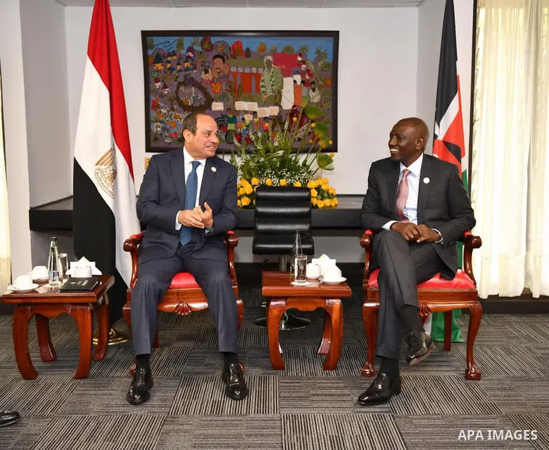 Egyptian President Abdel Fattah El-Sisi meets with Kenyan President William Ruto in Nairobi, Kenya on July 16, 2023. Photo by Egyptian President Office\ apaimages