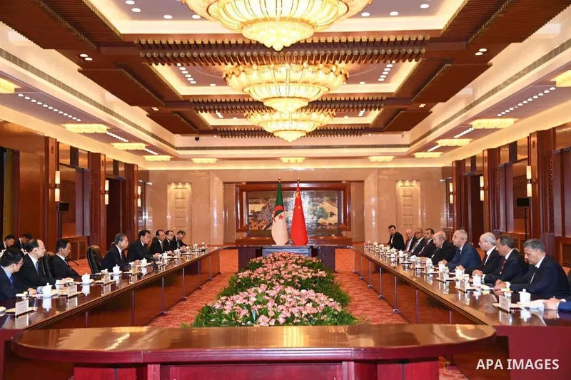 Algerian President Abdelmadjid Tebboune meets with he Chairman of the Standing Committee of the Chinese National People's Congress, Mr. Zuo Lijie, China, on July 19, 2023. Photo by Algerian Presidency Office