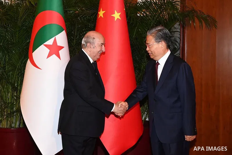 Algerian President Abdelmadjid Tebboune meets with Chairman of the Standing Committee of the Chinese National People's Congress Zhou Lijie in Beijing, China on July 19, 2023. Photo by Algerian Presidency Office/APAimages