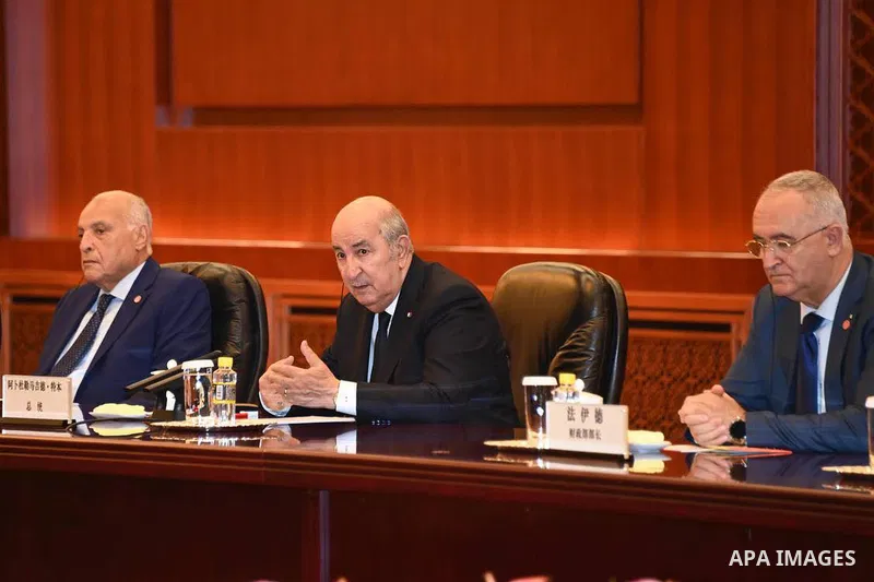 Algerian President Abdelmadjid Tebboune meets with Chairman of the Standing Committee of the Chinese National People's Congress Zhou Lijie in Beijing, China on July 19, 2023. Photo by Algerian Presidency Office/APAimages