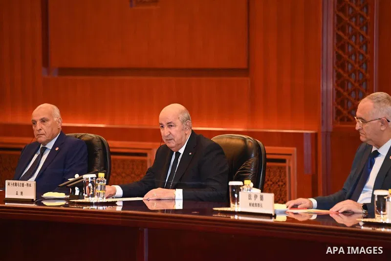 Algerian President Abdelmadjid Tebboune meets with Chairman of the Standing Committee of the Chinese National People's Congress Zhou Lijie in Beijing, China on July 19, 2023. Photo by Algerian Presidency Office/APAimages