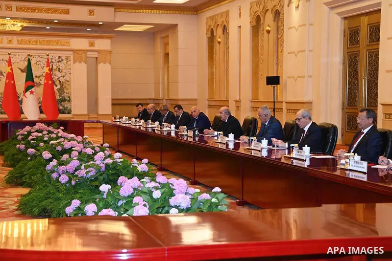 Algerian President Abdelmadjid Tebboune meets Chinese Prime Minister Li Keyong at the People's Palace in Beijing, China on July 19, 2023. Photo by Algerian Presidency Office/APAimages