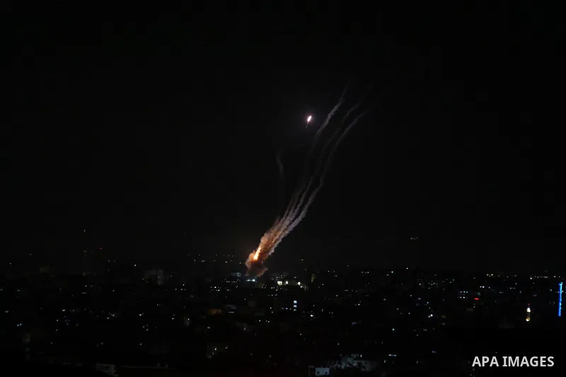 Rockets are fired from Gaza City toward Israel on May 11, 2023. Israel and Gaza militants traded more heavy fire today, the third day of the worst escalation of violence in months that has killed 28 people in the blockad...