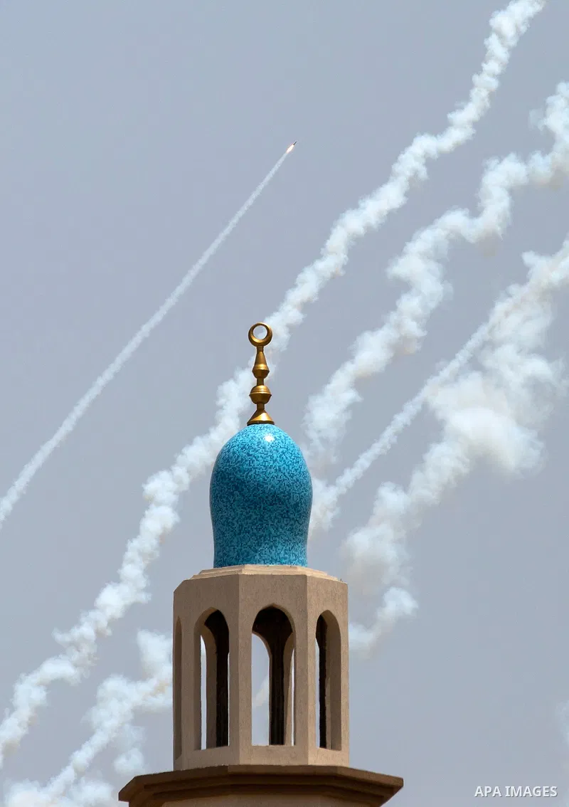 Rockets are fired from Gaza towards Israel on May 12, 2023. Israel and Gaza militants traded heavy fire today as hopes faded of securing a truce to end days of fighting that have killed dozens, all but one of them Palest...