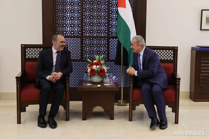 Palestinian Prime Minister Mohammad Shtayyeh meets with President of the Jordanian Football Association, President of the West Asian Federation Prince Ali bin Al Hussein, President of the Qatar Football Association, Memb...