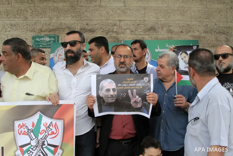 Palestinians take part in a protest in solidarity with prisones held in Israeli Jails in front of Red Cross Office in Gaza city on May 22, 2023. Over the past five decades, Israel, has detained over 800,000 Palestinians,...