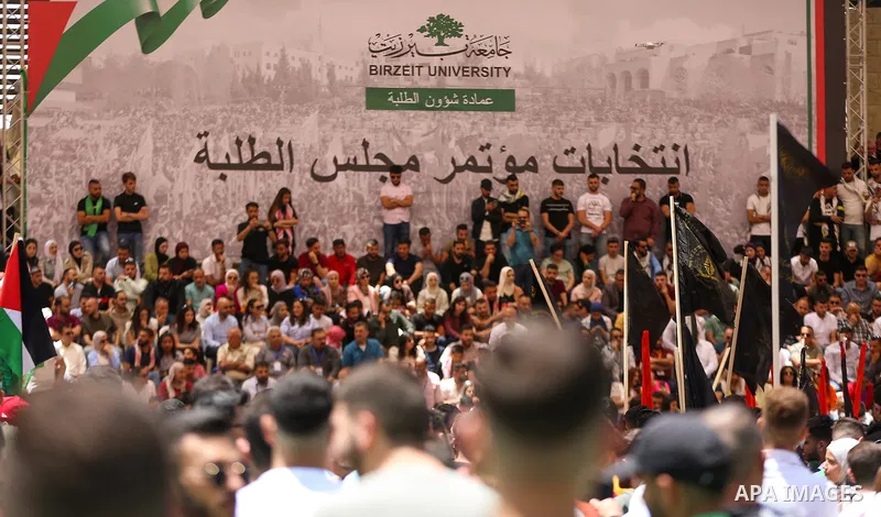 Palestinian students attend a debate ahead of student council elections at Birzeit University on the outskirts of Ramallah in the West Bank, on May 23, 2022. Photo by Ahmad Arouri \ apaimages