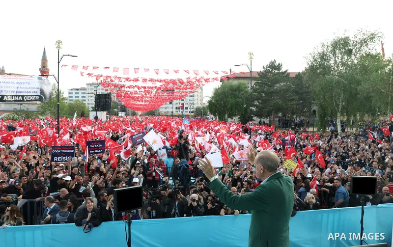 Turkish President Recep Tayyip Erdogan speaks during a Public Gathering at Republic Square in Sivas, Turkiye on May 23, 2023. Photo by AK Party \ apaimages