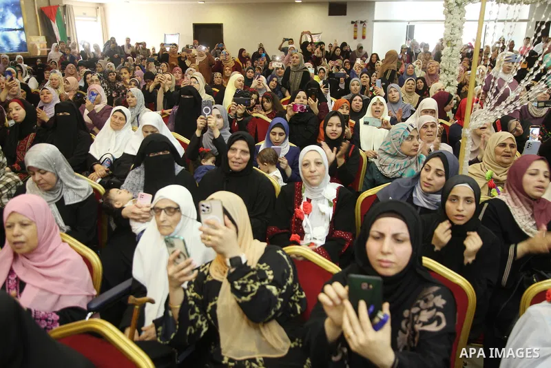 Palestinian pilgrims attend a farewell party for meningitis, days before traveling for the annual pilgrimage to Mecca (Hajj) in Gaza City on June 3, 2023. Photo by Youssef Abu Watfa \ apaimages