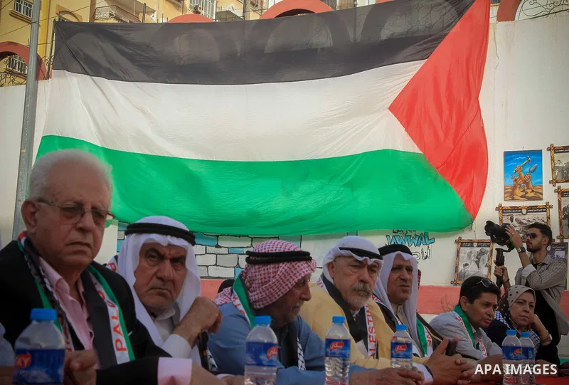Palestinians take part in the national festival mark the 75th anniversary of Nakba, or the "catastrophe", in Gaza city on June 03, 2023. "Nakba," which is the Arabic word for "catastrophe," refers to Palestinian's expuls...