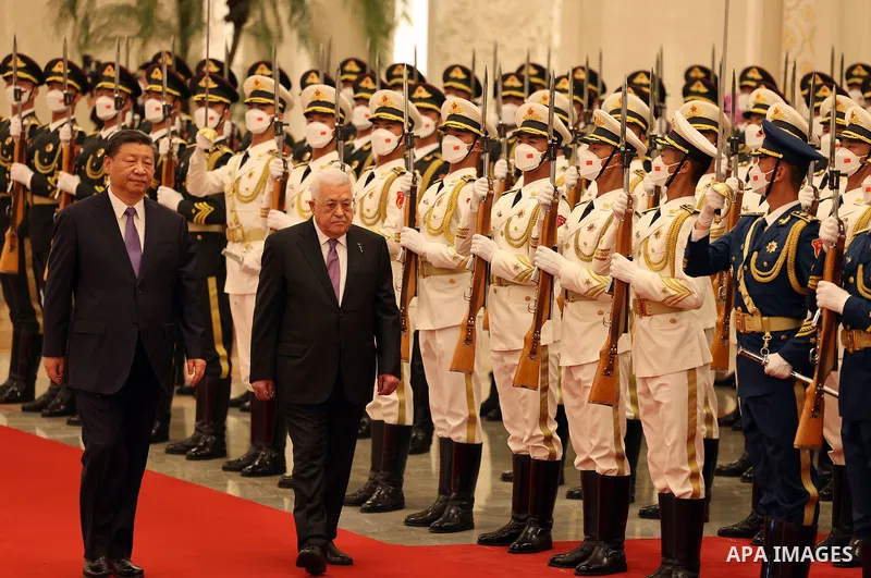 Palestinian President Mahmoud Abbas meets with Chinese President Xi Jinping in Beijing, China on June 14, 2023. Photo by Thaer Ganaim\ apaimages