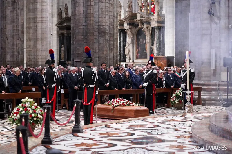 Iraqi President Abd al-Latif Jamal Rashid attends the memorial service for former Italian Prime Minister Silvio Berlusconi at the Duomo Church in Milan, Italy on June 14, 2023. Photo by Iraqi Presidency Office