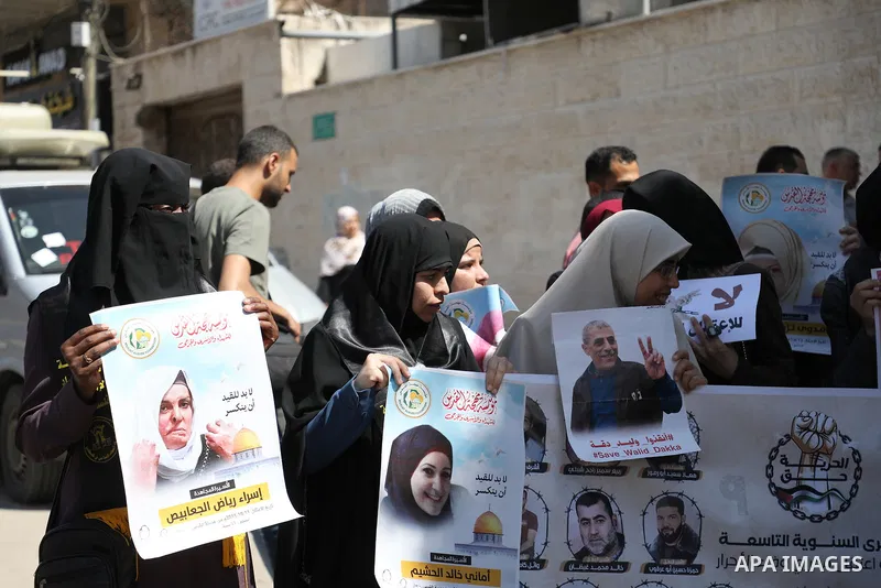Palestinians take part in a protest in solidarity with prisones held in Israeli Jails in front of Red Cross Office in Gaza city on June 19, 2023. Over the past five decades, Israel, has detained over 800,000 Palestinians...
