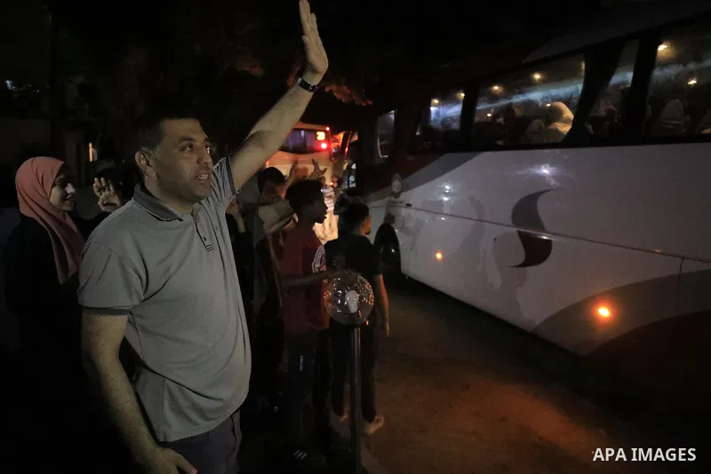 Palestinians families of martyrs and prisoners leave the Rafah border crossing for the annual haj pilgrimage in Mecca, in the southern Gaza Strip on June 25, 2023. Photo by Mustafa thraya\ apaimages