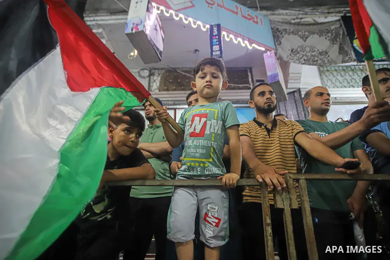 Supporters of Palestinians Hamas movement take part in a demonstration in Jabalia in the northern of Gaza strip on July 3, 2023, protesting an Israeli military operation in the West Bank city of Jenin. Israel has stepped...