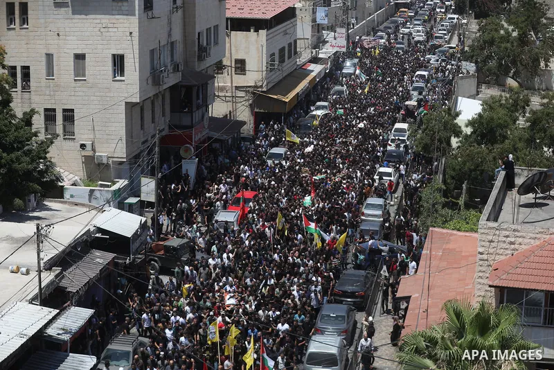 July 5, 2023, JENIN: Jenin (-), 05/07/2023.- Hundreds of Palestinian mourners join the procession during the funeral of 13 Palestinians killed in the Israeli army raid in the West Bank city of Jenin, 05 July 2023. The Is...