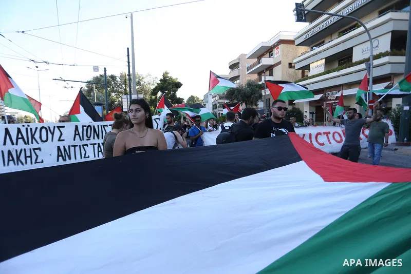 July 6, 2023, Athens, Greece: People gather to protest against Israel's airstrikes and raids on Jenin at Israel Embassy in Athens. (Credit Image: Aristidis Vafeiadakis/ZUMA Press Wire/APAimages)