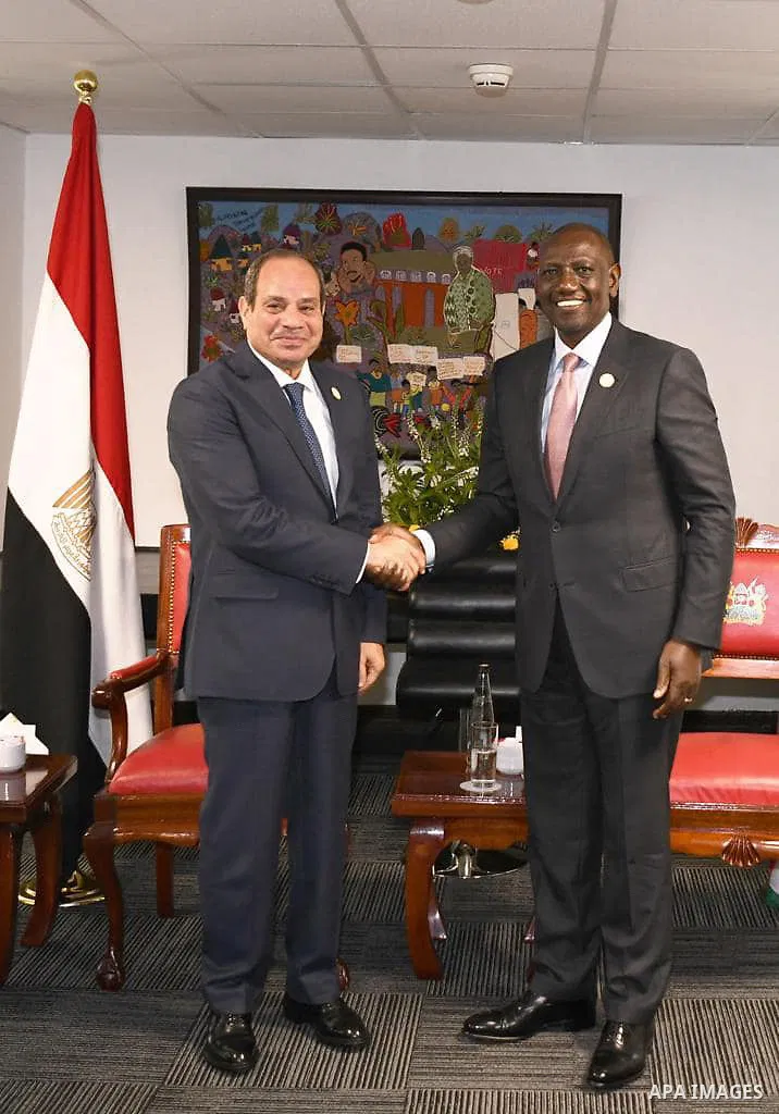 Egyptian President Abdel Fattah El-Sisi meets with Kenyan President William Ruto in Nairobi, Kenya on July 16, 2023. Photo by Egyptian President Office\ apaimages