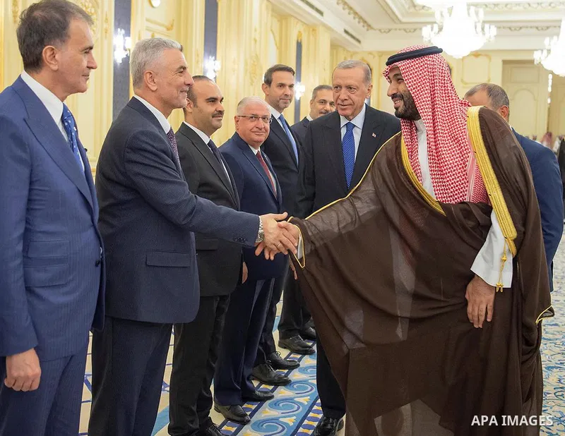Saudi Arabia's Crown Prince Mohammed bin Salaman welcomes Turkey's President Recep Tayyip Erdogan in Jeddah on July 17, 2023. Photo by Saudi Press Agency/APAimages