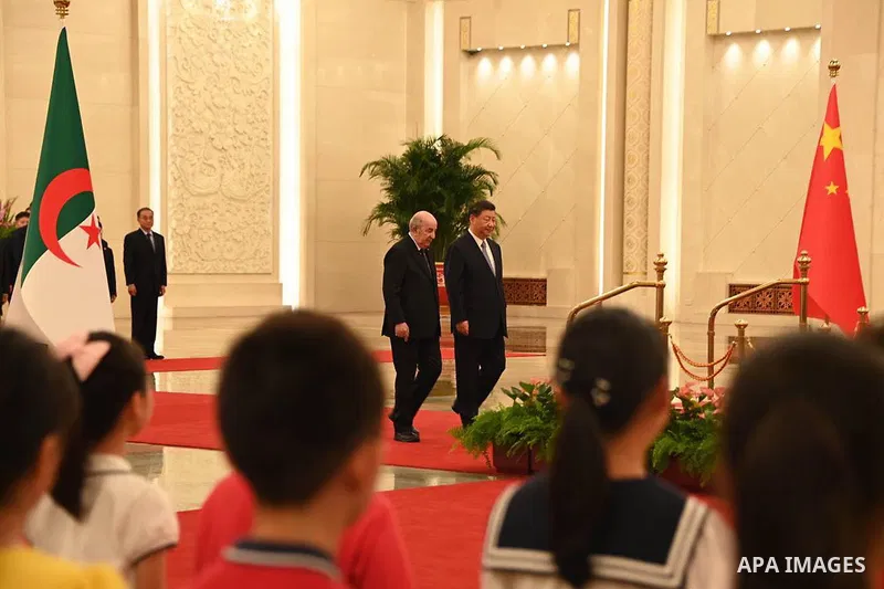 Chinese President Xi Jinping holds a welcoming ceremony for Algerian President Abdelmadjid Tebboune in the Northern Hall of the Great Hall of the People prior to their talks in Beijing, capital of China, July 18, 2023. X...