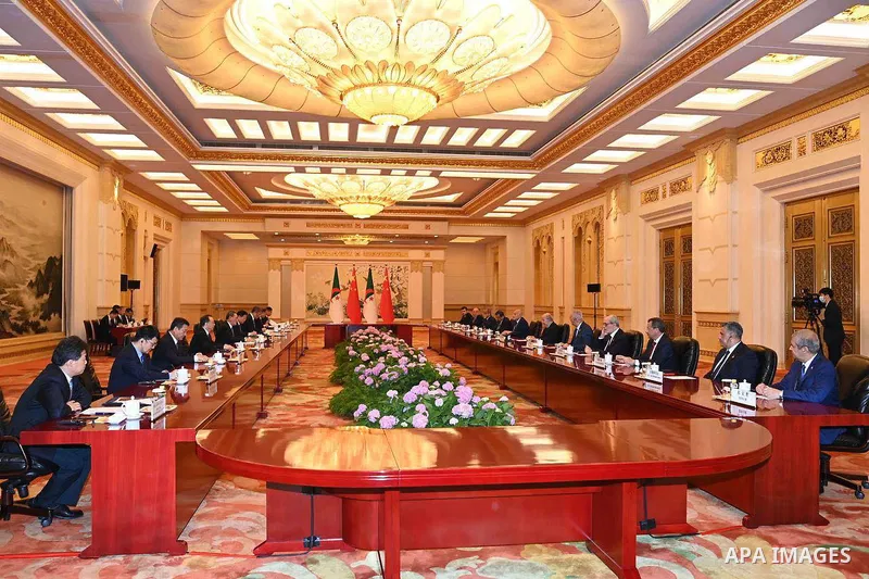 Algerian President Abdelmadjid Tebboune meets Chinese Prime Minister Li Keyong at the People's Palace in Beijing, China on July 19, 2023. Photo by Algerian Presidency Office/APAimages