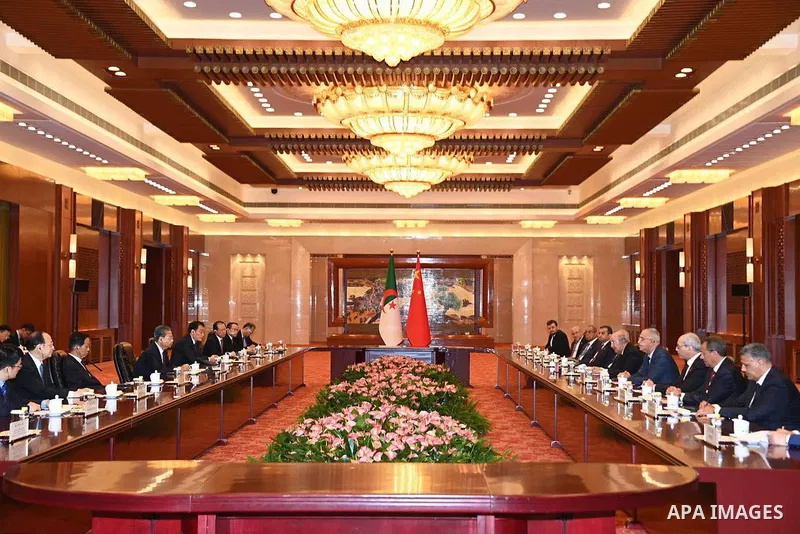 Algerian President Abdelmadjid Tebboune meets with Chairman of the Standing Committee of the Chinese National People's Congress Zhou Lijie in Beijing, China on July 19, 2023. Photo by Algerian Presidency Office/APAimages
