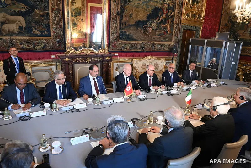Tunisian President Kais Saied meets with Italy's President Sergio Mattarella within Saied's at the Quirinale presidential palace in Rome on July 24, 2023. Photo by Tunisian Presidency\ apaimages
