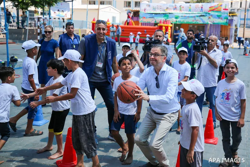 Representative of the Federal Republic of Germany in Ramallah, Oliver Okza visits summer activities programme organised by the United Nations Relief and Works Agency for Palestine Refugees (UNRWA) and holds a press confe...