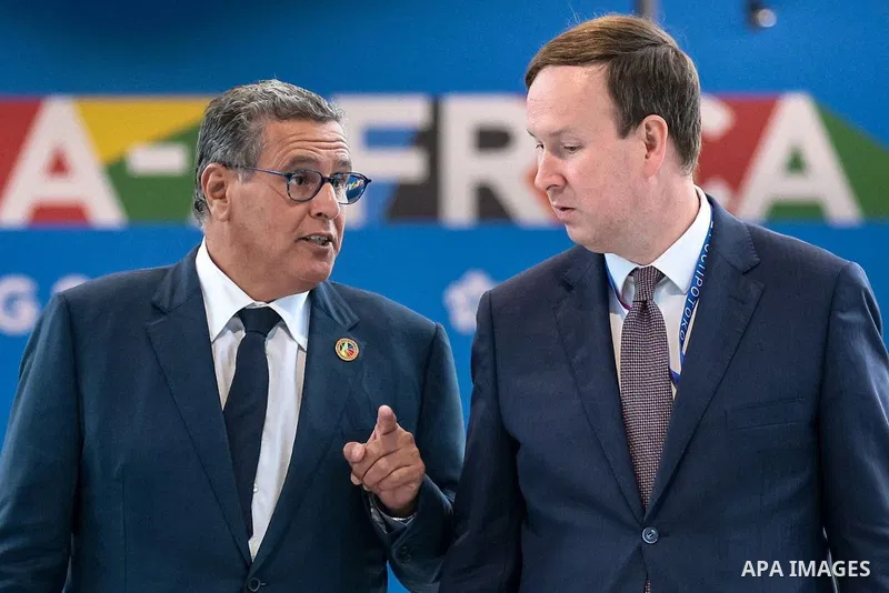 Moroccan Prime Minister Aziz Akhannouch takes part in the the second Russia-Africa in Saint Petersburg, Russia on July 28, 2023. Photo by President of Moroccan Prime Minister Office\ apaimages