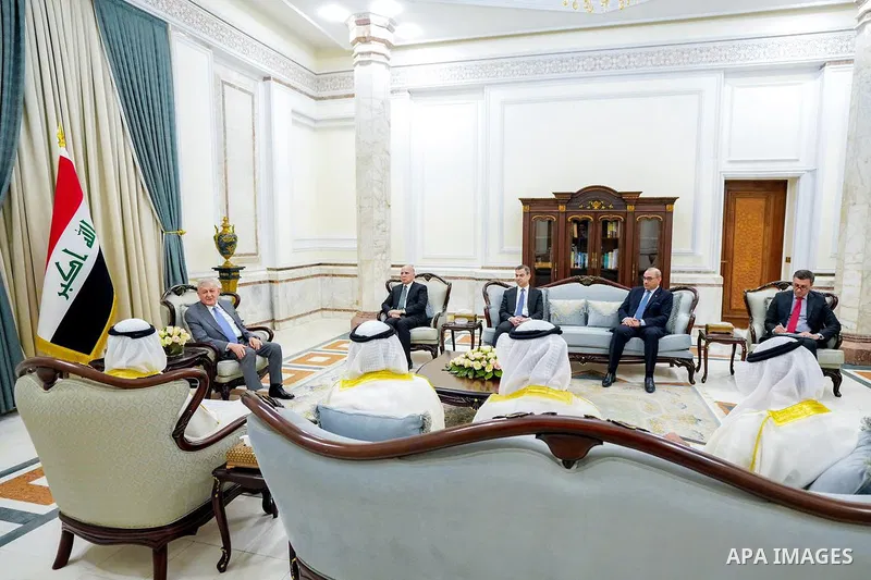Iraqi President Abdul Latif Rashid receives Kuwaiti Foreign Minister Sheikh Salem Abdullah Al-Sabah, on July 30, 2023. Photo by Iraqi Presidency Office/APAimages