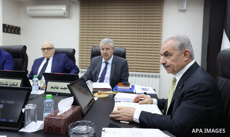 Palestinian Prime Minister Mohammad Shtayyeh chairs the government meeting in the West Bank city of Ramallah, on July 31, 2023. Photo by Shadi Hatem\ apaimages