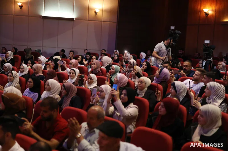 Palestinians attend the Festival for the short films in Gaza City on August 06, 2023. Photo by Bashar Taleb\ apaimages