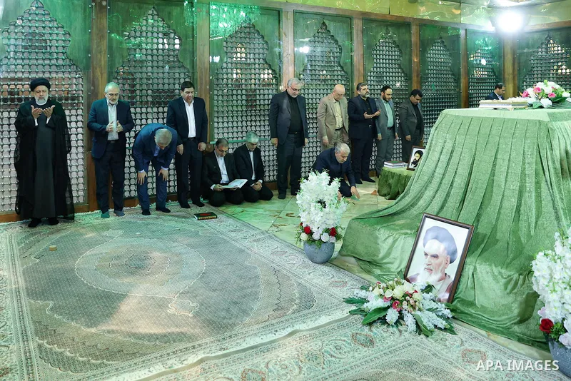 Iranian President Ebrahim Raisi prays in Iran on August 21, 2023. Photo by Iranian Presidency Office
