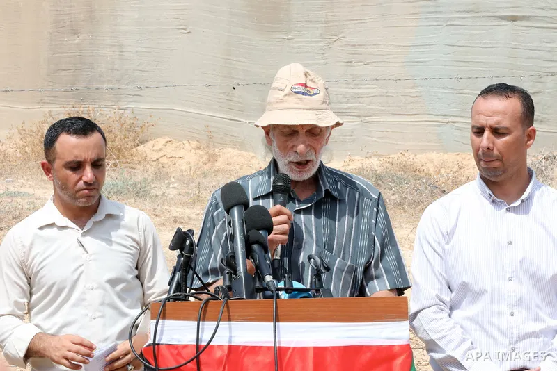 Palestinians farmers take part in a protest against the Israeli blockade, in Al-Bureij refugee camp in the central Strip on August 31, 2023. Gaza’s 2.3 million people are suffering from a 16-year Israeli blockade. Photo...