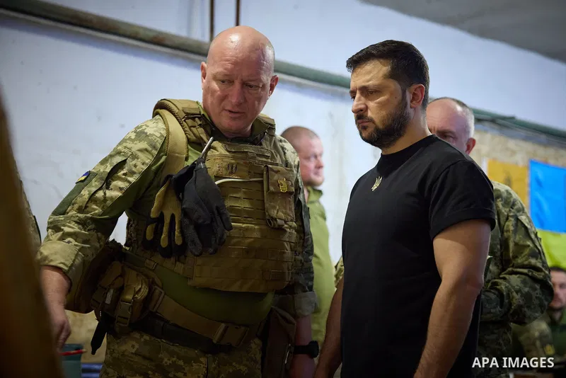 Ukraine's President Volodymyr Zelensky during working trip to Donetsk and Zaporizhzhia regions in Ukraine on September 4, 2023 . Photo by PRESIDENT OF UKRAINE\ apaimages