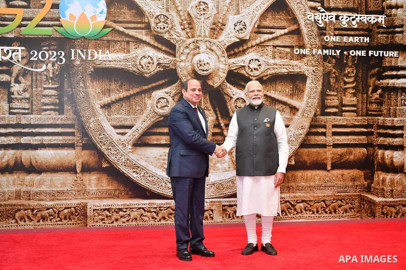 Egyptian President Abdel Fattah El-Sisi participates in the opening session of the eighteenth summit of G20 leaders, in New Delhi, India on September 9, 2023. Photo by Egyptian President Office\ apaimages