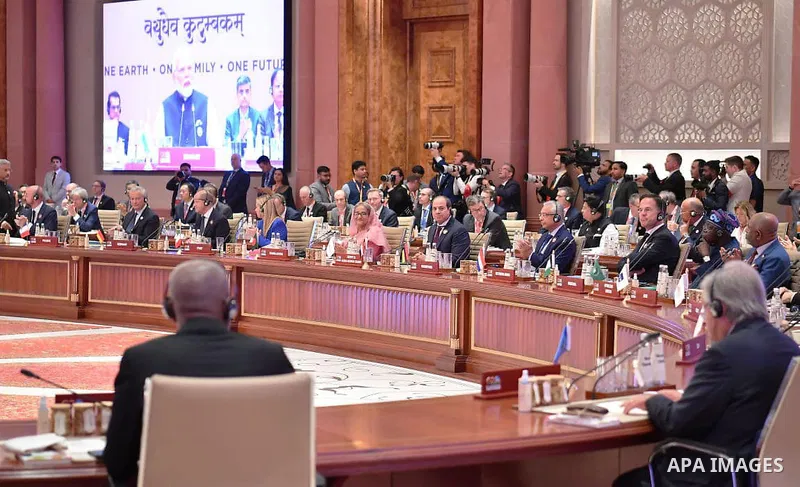 Egyptian President Abdel Fattah El-Sisi participates in the opening session of the eighteenth summit of G20 leaders, in New Delhi, India on September 9, 2023. Photo by Egyptian President Office\ apaimages