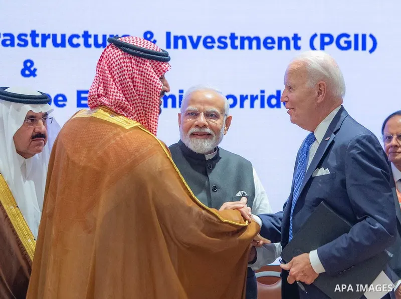Saudi Arabia's Crown Prince and Prime Minister Mohammed bin Salman attends a session on 'Partnership for Global Infrastructure and Investment' as part of the G20 summit in New Delhi on September 9, 2023. Photo by SPA Sau...