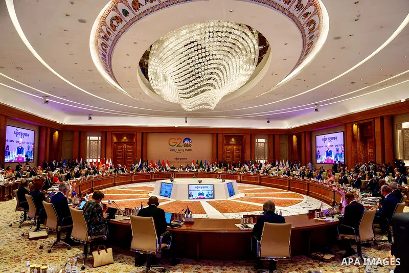 EDITORIAL USE ONLY - Italian President of the Council of Ministers, Giorgia Meloni, attended the G20 Summit of Heads of State and Government in New Delhi on 9 and 10 September. On 8 September, President Meloni met with t...