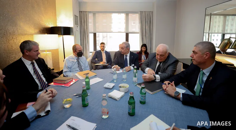 Palestinian Prime Minister Mohammad Shtayyeh meets with an American delegation headed by US Deputy Assistant Secretary of State for Palestinian-Israeli Affairs Hadi Amr, in New York, USA, on 21 september 2023. Photo by S...