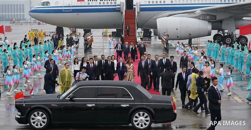 Syria's President Bashar al-Assad and First Lady Asma al-Assad arriving at the airport in Beijing, on September 21, 2023. Assad on September 21 began his first official trip to China in almost two decades, with Beijing s...