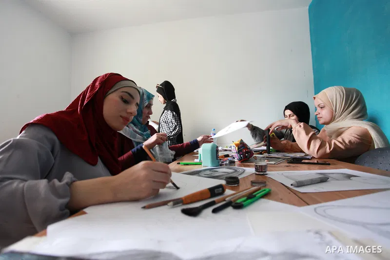 Palestinians attend a charcoal drawing course in Gaza city on September 30, 2023. Charcoal drawing is one of the oldest art forms known to humanity, and is still widely used today thanks to its expressive capabilities. I...