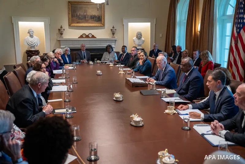 US President Joe Biden holds a Cabinet meeting, Monday, October 2, 2023, in the Cabinet Room of the White House. Vice President Kamala Harris attends. Photo by White House Office\ apaimages