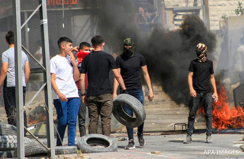 Israeli forces clash with Palestinians following the funeral of 19-year-old Labib Damidi, who was shot in an overnight attack in the village of Huwara village, in nablus city, West Bank, on October 6, 2023. The Palestini...
