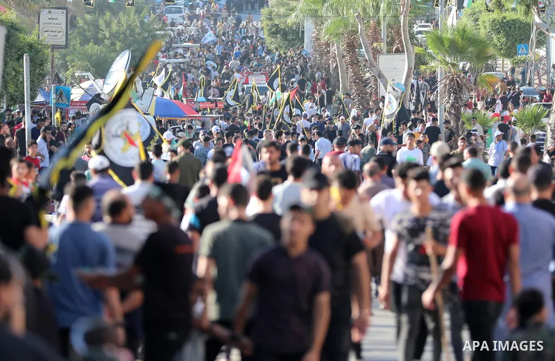 Palestinian Islamic Jihad supporters participate in an anti-Israel rally marking the 36th anniversary of the movement's foundation in Gaza City, October 6, 2023. Photo by Atia Darwish\ apaimages