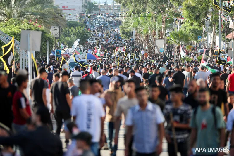 Palestinian Islamic Jihad supporters participate in an anti-Israel rally marking the 36th anniversary of the movement's foundation in Gaza City, October 6, 2023. Photo by Atia Darwish\ apaimages