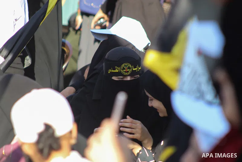Palestinian Islamic Jihad supporters participate in an anti-Israel rally marking the 36th anniversary of the movement's foundation in Gaza City, October 6, 2023. Photo by apaimages.